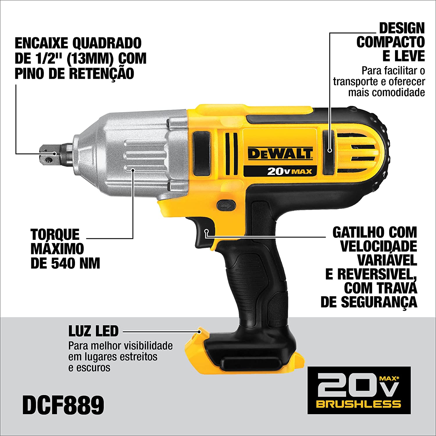 KIT CHAVE DE IMPACTO 1 2 Pol 20V MAX DCF889M2 BR DEWALT Facilita