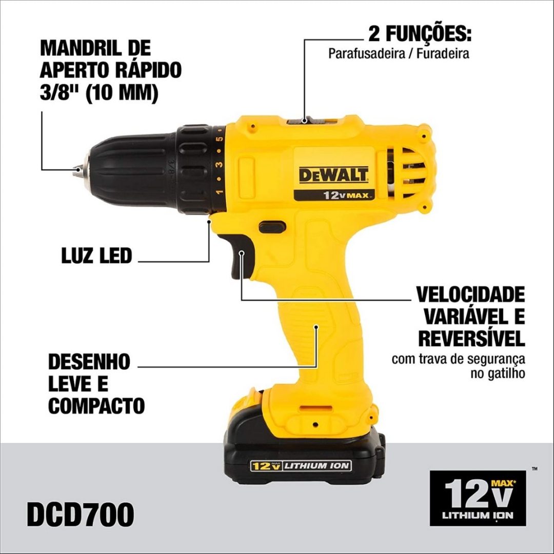 Parafusadeira Furadeira V Bivolt Dcd Lc Br Dewalt Facilita