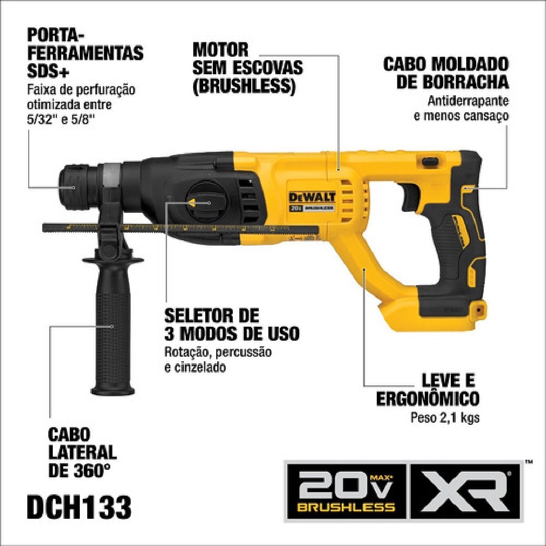 Martelete Perfurador Rompedor SDS Plus 20V DCH133B DEWALT Facilita