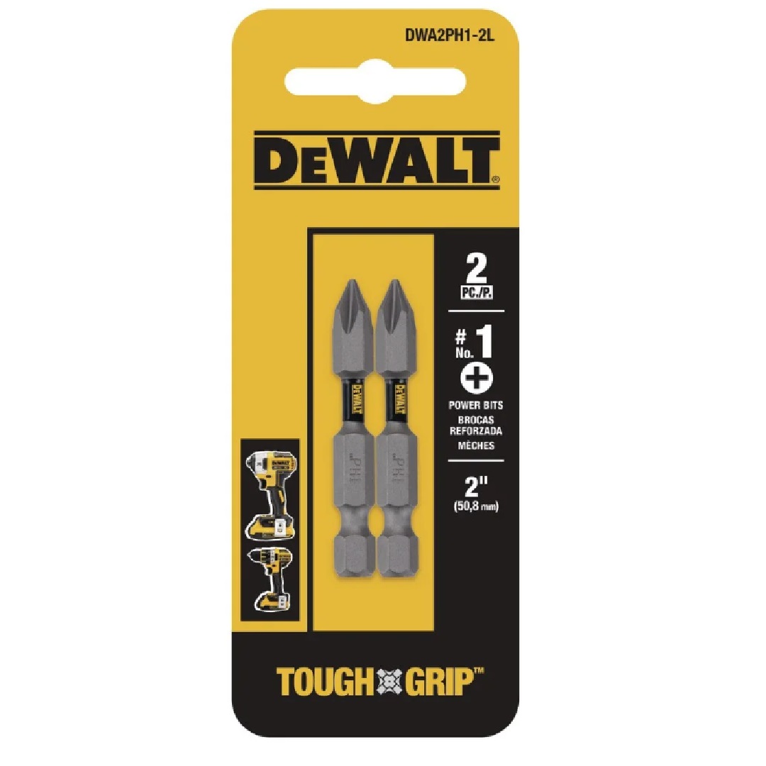 BIT PONTA PHILLIPS PH1 50mm 2PC TOUGH GRIP DWA2PH1-2L DEWALT