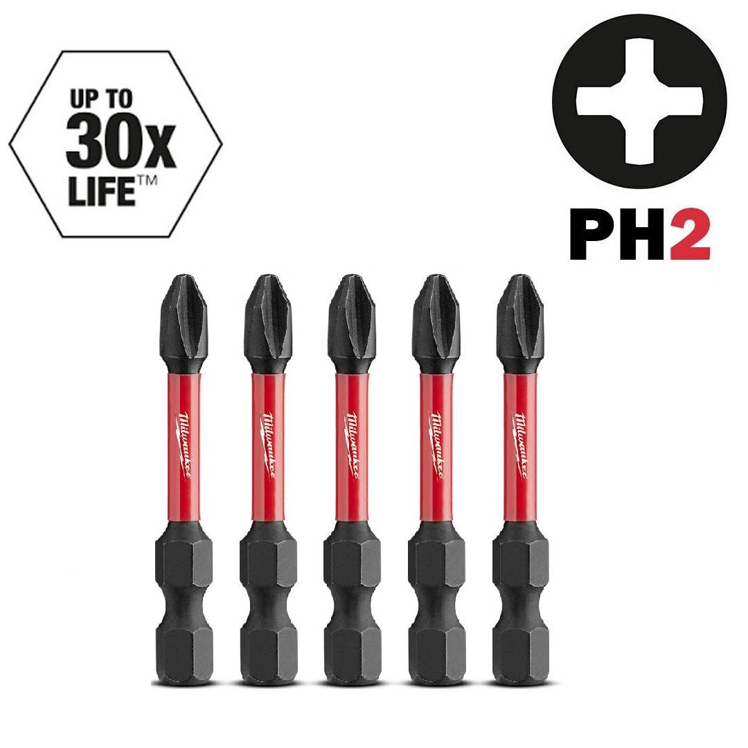 Kit 5 Pontas Bit Parafusadeira Ph2 50mm Shockwave Milwaukee