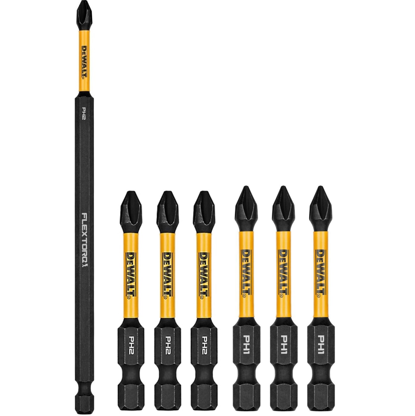 KIT PONTAS BIT PHILIPS PH2 E PH1 FLEXTORQ 07 PEÇAS DEWALT