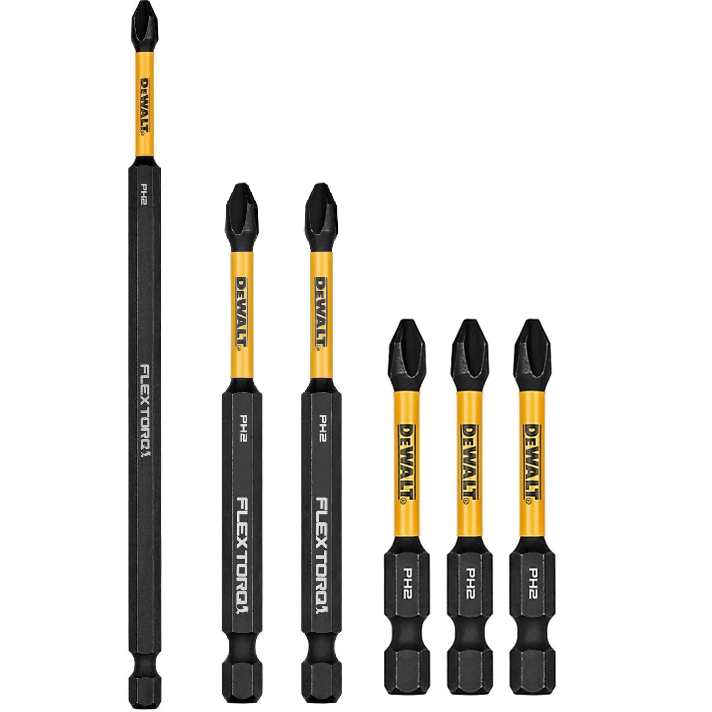 KIT PONTAS BIT PHILIPS PH2 FLEXTORQ 06 PEÇAS DEWALT