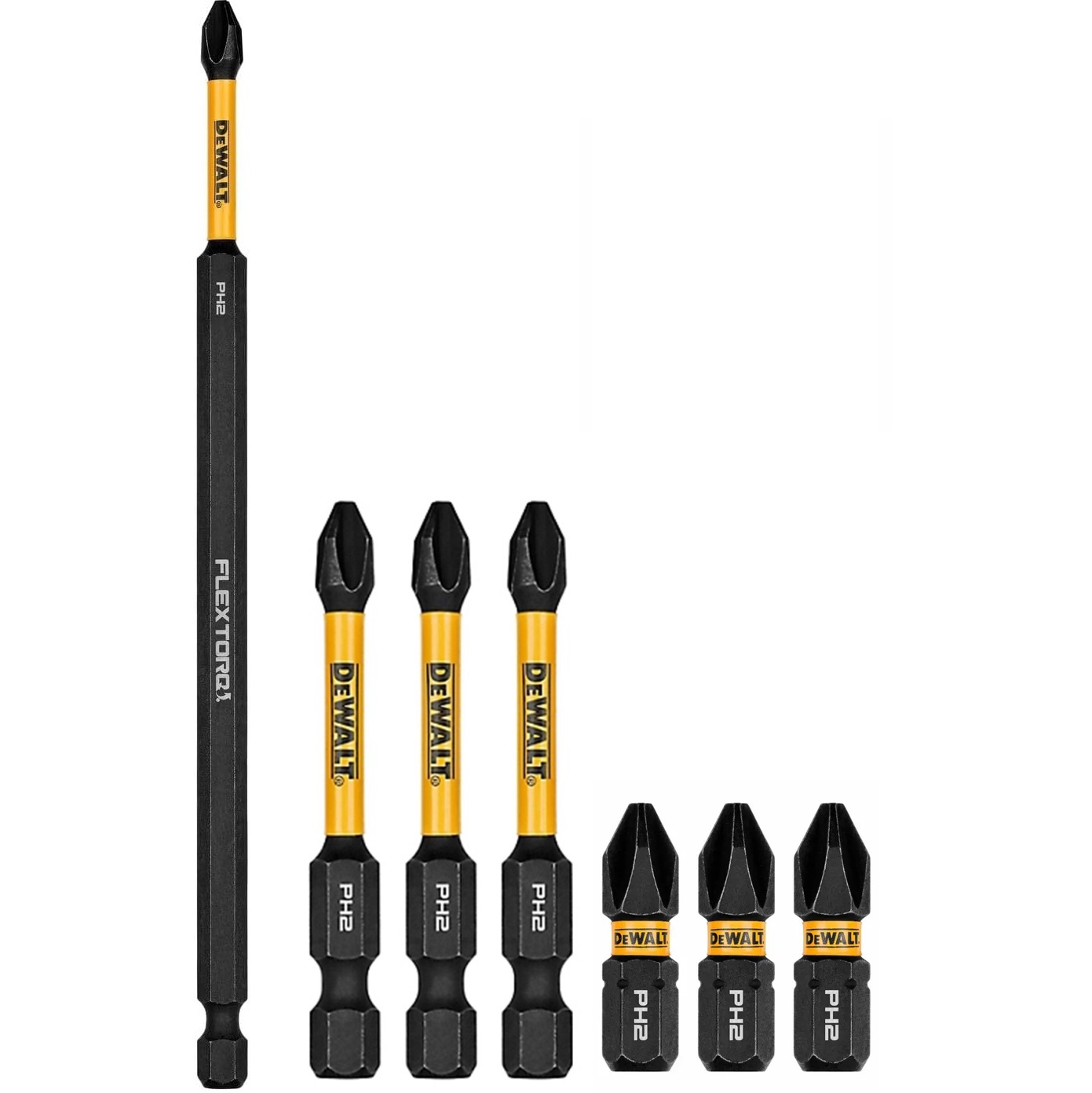 KIT PONTAS BIT PHILIPS PH2 FLEXTORQ 07 PEÇAS DEWALT