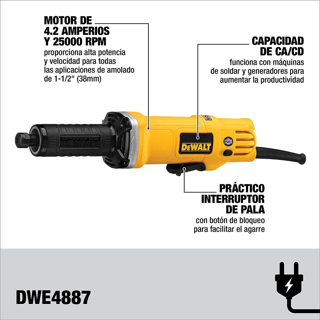 Retifica Reta 1-1/2 (63mm) (pinça 1/4 e 6mm) 450W DWE4887 DeWalt