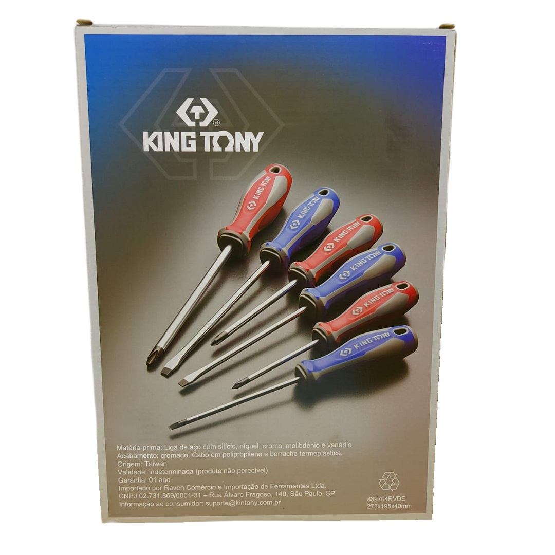KIT CHAVE FENDA E PHILLIPS COM 06 PEÇAS 9-31106MR KING TONY