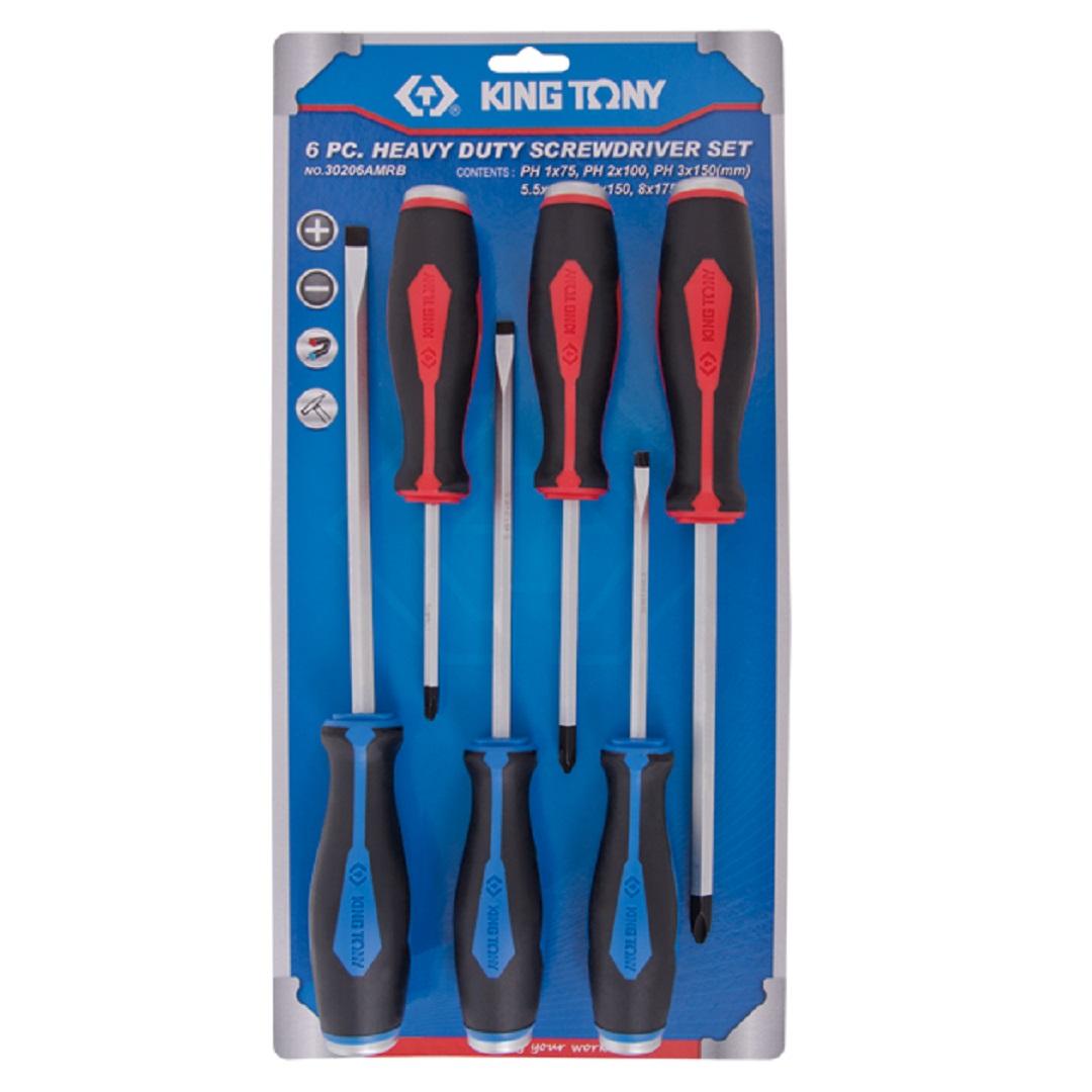 KIT CHAVE FENDA PHILLIPS REFORCADA 6 PCS 30206AMRB KING TONY