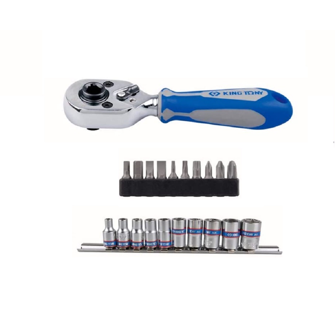 KIT MINI CATRACA REVERSIVEL 1/4" BITS E SOQUETES 21PC 2501MR