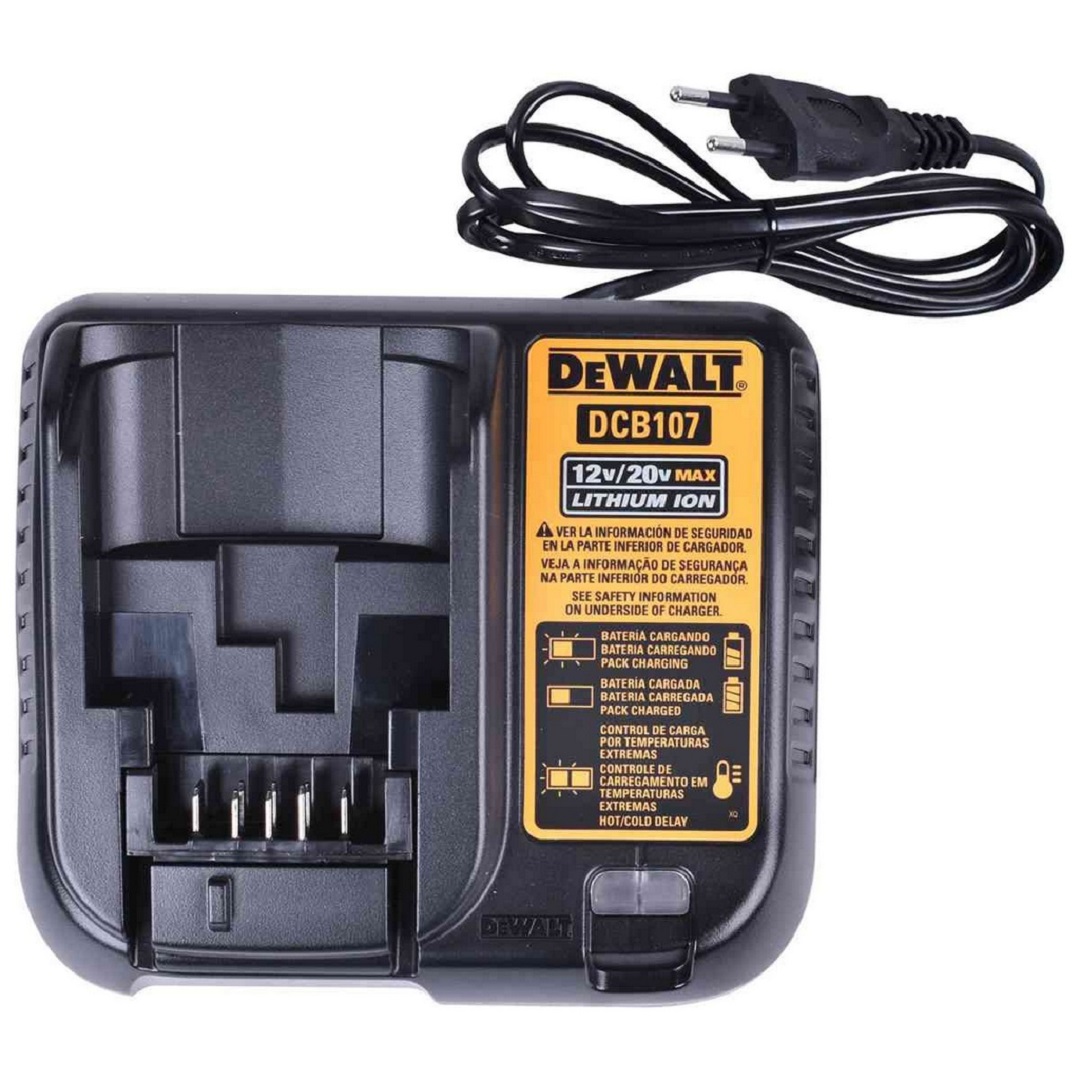 Carregador Bateria 12V 20V Lítio Íon Bivolt DCB107-BR DEWALT