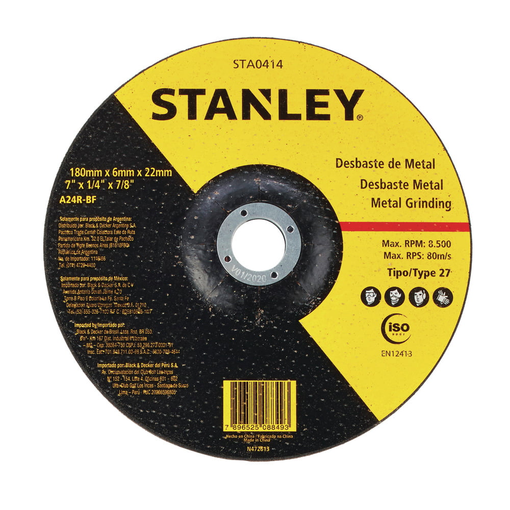 Disco Abrasivo Desbaste Metal 7 x 1/4 Pol STANLEY STA0414