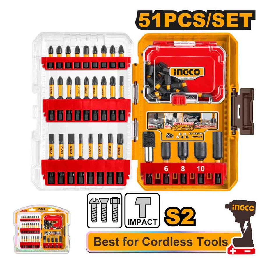 KIT BITS E SOQUETES DE IMPACTO COM 51 PECAS AKDL25106 INGCO 