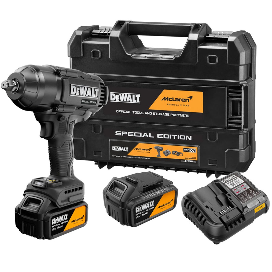 KIT CHAVE DE IMPACTO 1/2” ALTO TORQUE 20V XR BRUSHLESS, 2 BATERIAS 5.0AH, CARREGADOR E MALETA TSTAK EDIÇÃO ESPECIAL MCLAREN DCF99MP2T 