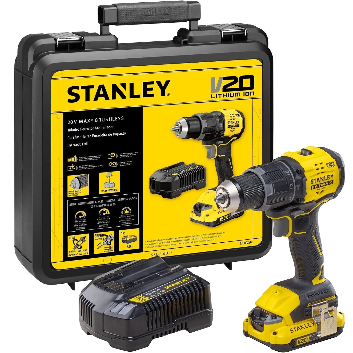 Kit Paraf Furadeira Impacto 20v Sbd716D1K Brushless Stanley