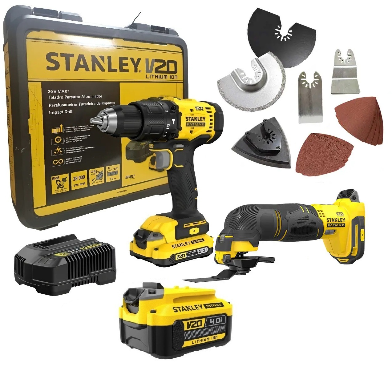 Kit Parafusadeira Furadeira Impacto e Multicortadora 20v STANLEY + BRINDE Bateria 4Ah 20V Stanley 