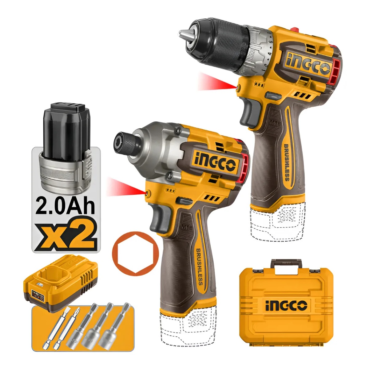 Kit Parafusadeira/Furadeira + Parafusadeira de Impacto 16v Cosli240968-9 Ingco 