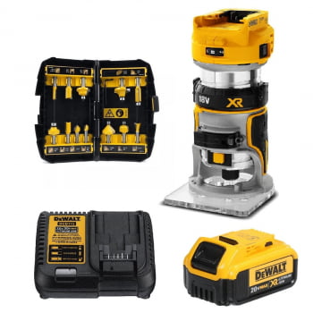 Kit Tupia 1/4" Compacta à bateria 20V DCW600 B + Jogo 12 fresas DEWALT