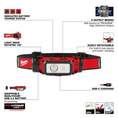 LANTERNA CABEÇA LED 600LM RECARREGÁVEL USB 2163-21 MILWAUKEE