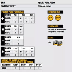 Kit Bits e Brocas Parafusar/Furar Maxfit Ultra 35 Pçs Dewalt DWAUMF35SET