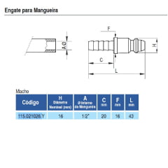 Pino Engate Rápido 1/2" ER2 terminal para mangueira 021026 Dynamics