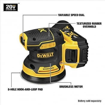 KIT LIXADEIRA ROTO ORBITAL 5" À BATERIA 20V BRUSHLESS DCW210 B DEWALT