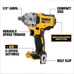 Chave De Impacto 1/2" À Bateria 20V XR Brushless 447Nm DCF894 B Dewalt