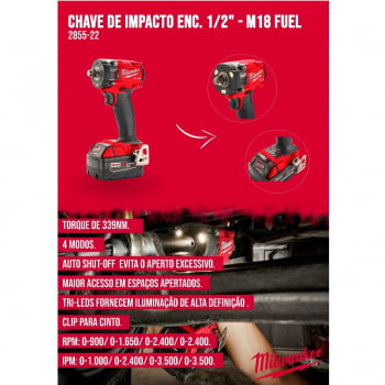 KIT CHAVE DE IMPACTO 1/2" À BATERIA 18V FUEL 2855-22 Milwaukee