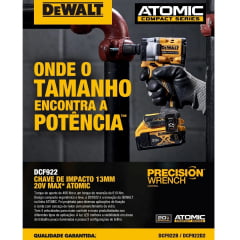 Kit Chave Impacto 1/2 20v Brushless Atomic DCF922D2 Dewalt