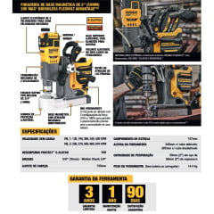 FURADEIRA DE BASE MAGNÉTICA DE 2'' (50MM) A BATERIA 20V MAX* BRUSHLESS FLEXVOLT ADVANTAGE DCD1623B DEWALT