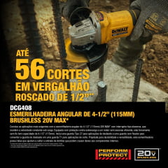 ESMERILHADEIRA 4-1/2" (115MM) 850W 20V BRUSHLESS DCG408B-B2 DEWALT 