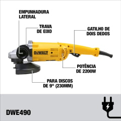 Esmerilhadeira Angular 9" 6500rpm 2200W 220V DWE490 DEWALT