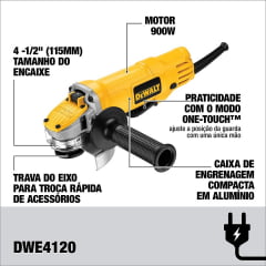 Esmerilhadeira Angular de 4-1/2” 900W 220V DWE4120 B2 DEWALT