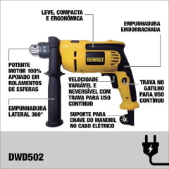 Furadeira de Impacto 1/2" 710W 2600rpm 220V DWD502 DeWalt