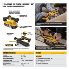 LIXADEIRA CINTA A BATERIA 20V XR 75x530mm DCW220B DEWALT