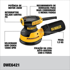 Lixadeira Roto Orbital 5pol 125mm 280w 220v Dwe6421 Dewalt