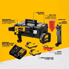 Kit Parafusadeira Furadeira de Impacto 3/8" à bateria 12V DCD716 + Nível a Laser DCE088 DCK205D2T-BR Dewalt