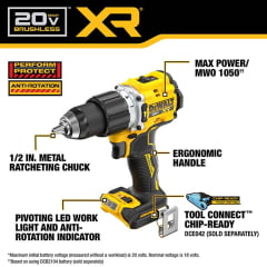 KIT PARAFUSADEIRA FURADEIRA DE IMPACTO DE 1/2" (13MM) A BATERIA 20V XR BRUSHLESS DCD806D2 DEWALT