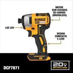 Kit Parafusadeira De Impacto 1/4" 170Nm A Bateria 20V  Brushless DCF7871 Dewalt