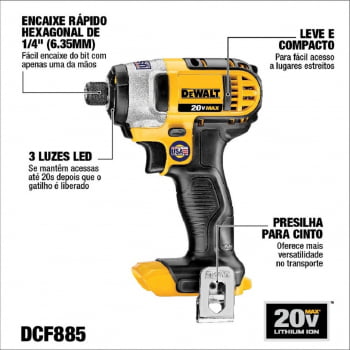 Kit Parafusadeira de Impacto 1/4" à bateria 20V DCF885 B + Jogo 37 peças Dewalt