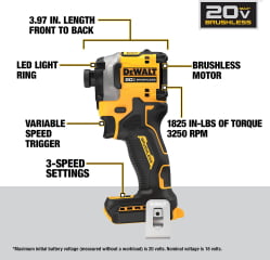 Kit Parafusadeira Impacto Atomic Dcf850 20v Brushless Dewalt +  2 Baterias 5Ah 20V + Carregador + Bolsa DCB205C2K Dewalt 