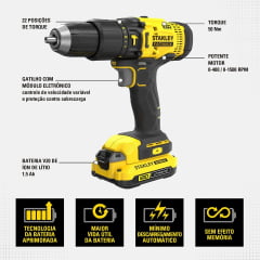 Kit Parafusadeira Furadeira De Impacto com 01 Bateria 20V SCD711C1K Stanley