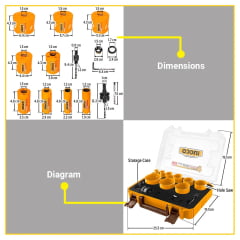 Conjunto de Serra Copo Bimetal Profissional 13 Peças INGCO Conjunto de Serra Copo Bimetal Profissional 13 Peças INGCO
