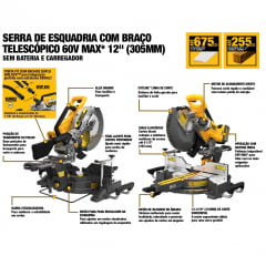 Serra Meia Esquadria 12" Telescópica Bateria FlexVolt 60V DCS781B Dewalt