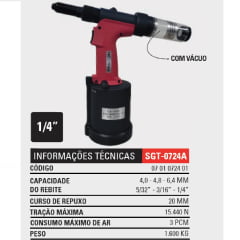 REBITADOR HIDROPNEUMÁTICO 1/4” C/ VÁCUO SGT-0724A SIGMA