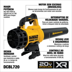 KIT SOPRADOR AR À BATERIA 20V XR BRUSHLESS DCBL720 DEWALT