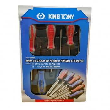 KIT CHAVE FENDA E PHILLIPS COM 06 PEÇAS 9-31106MR KING TONY