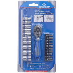 KIT MINI CATRACA REVERSIVEL 1/4" BITS E SOQUETES 21PC 2501MR