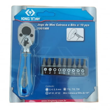 Kit Mini Catraca Reversível 1/4 com 9 bits 1001MR KING TONY