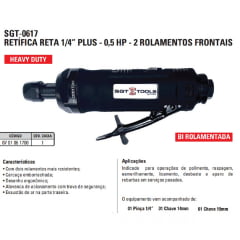 RETÍFICA PNEUMÁTICA 1/4” 0,5HP PROFISSIONAL SGT-0617 SIGMA