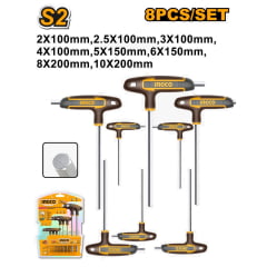 Jogo Chaves Allen Hexagonal Punho T 8 Peças INGCO HHKT80818 Jogo Chaves Allen Hexagonal Punho T 8 Peças INGCO HHKT80818