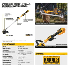 APARADOR DE GRAMA DOBRÁVEL 35cm À BATERIA DCST922BE DEWALT